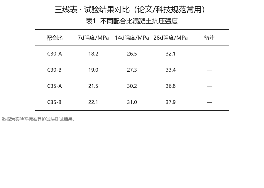 试验结果三线表示例